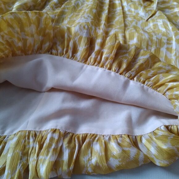 BCBGMAXAZRIA Yellow & White Tie Front Strapless Bubble Mini Dress Women's Size 2 - Picture 13 of 14